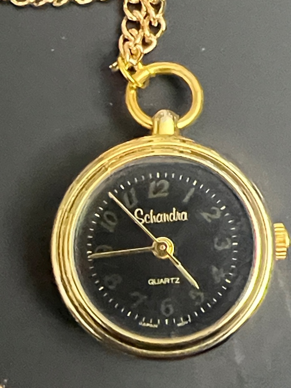 Schandra Gold and Black Pendant Pocket Watch Necklace